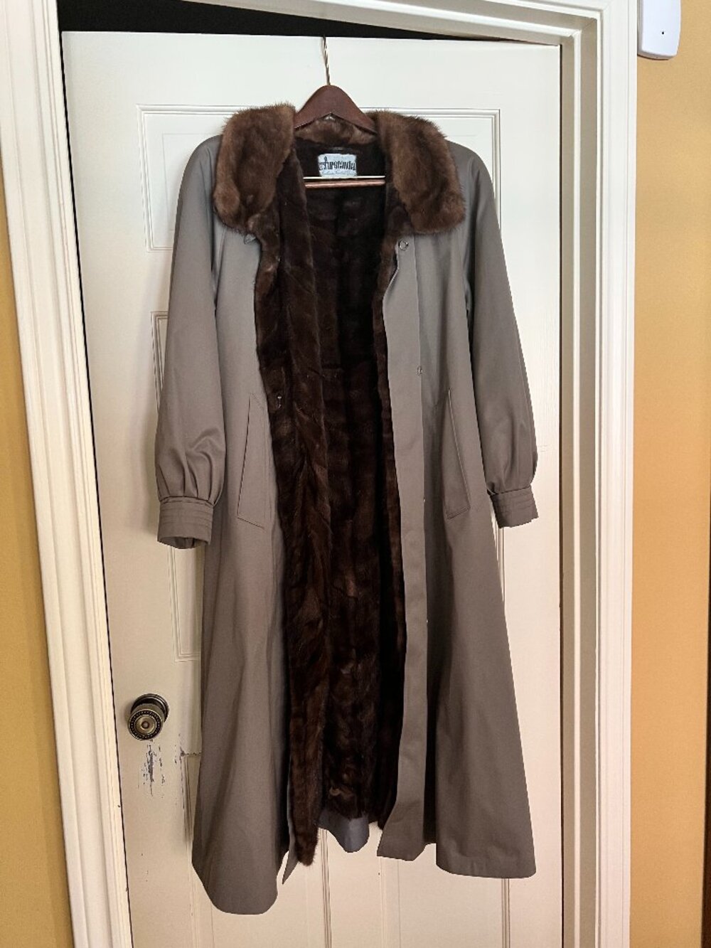 Vintage Furscandia Genuine Fur Lined Long Coat Swedish Brown Gray
